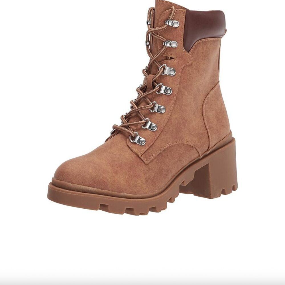 Report Savanna Tan Lug Heeled Lace Up Combat Boots Zipper NWT Womens 7.5